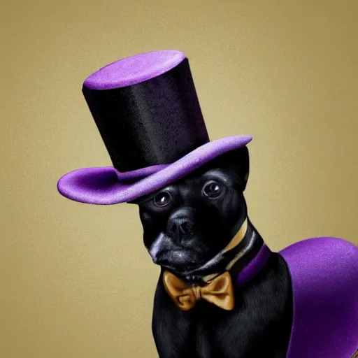 Image similar to a purple dog wearing a top hat