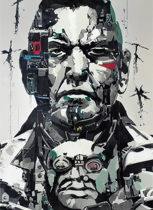 Prompt: cyborg pinochet painting by yoji shinkawa