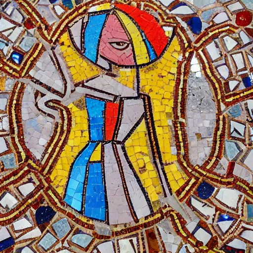 Image similar to beautiful detailed colorful emma stone in zeugma mosaic, many small stones, extreme detail