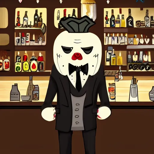 Image similar to Wendigo in a tuxedo suit as a barista in a bar, digital art, illustration, oil on canvas, trending on Artstation