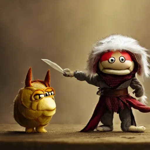 Image similar to dungeons and dragons egg white grung cleric as a chibi muppet plush wearing a big dark wolf pelt headdress and carrying a tiny sketch book and pencil, photorealistic, photography, national geographic, sesame street