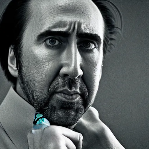 Image similar to nic cage wearing a shirt that is just a picture of his face, digital photography, high detail,