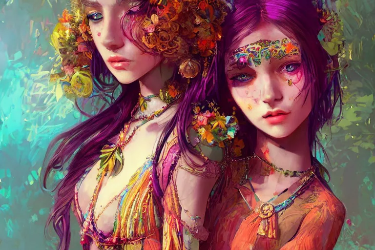 Image similar to a beautiful bohemian girl, intricate, highly detailed, digital painting, pixiv, artstation, official media, concept art, rich vivid colors, ambient lighting, sharp focus, illustration, art by erak note