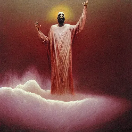 Image similar to god kanye as a zdzisław beksinski painting