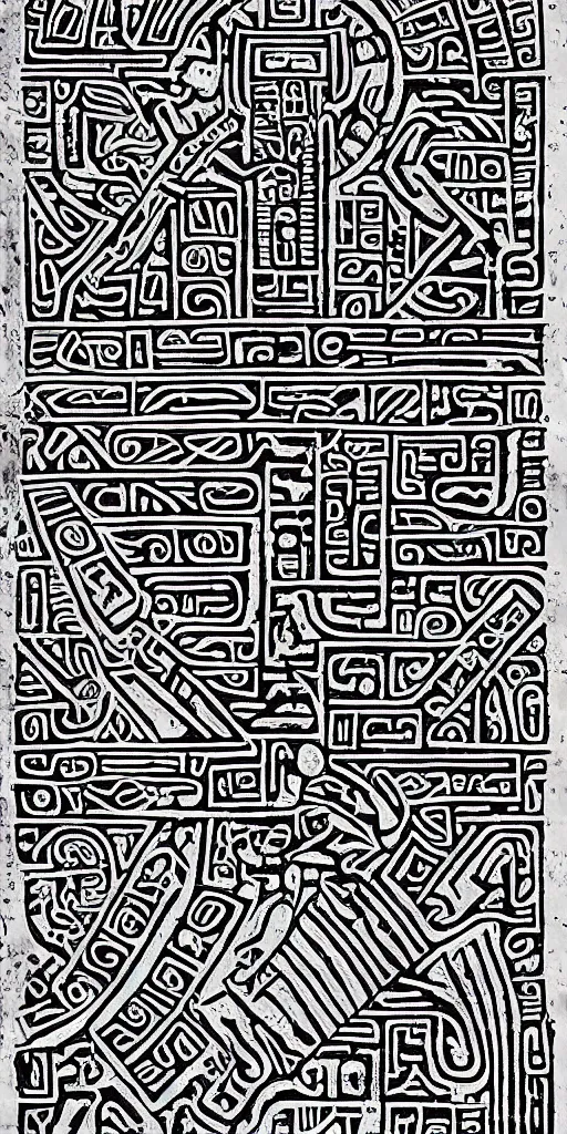 Image similar to mayan hieroglyph blueprints to a spaceship