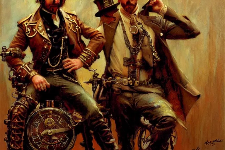 Prompt: steampunk style, male, painting by gaston bussiere, craig mullins, j. c. leyendecker, tom of finland