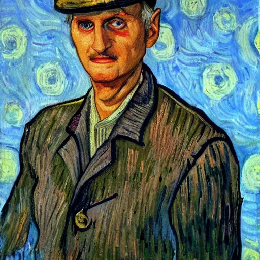 Image similar to a painting of alan alda from mash, trending on artstation, impressionist style, van gogh