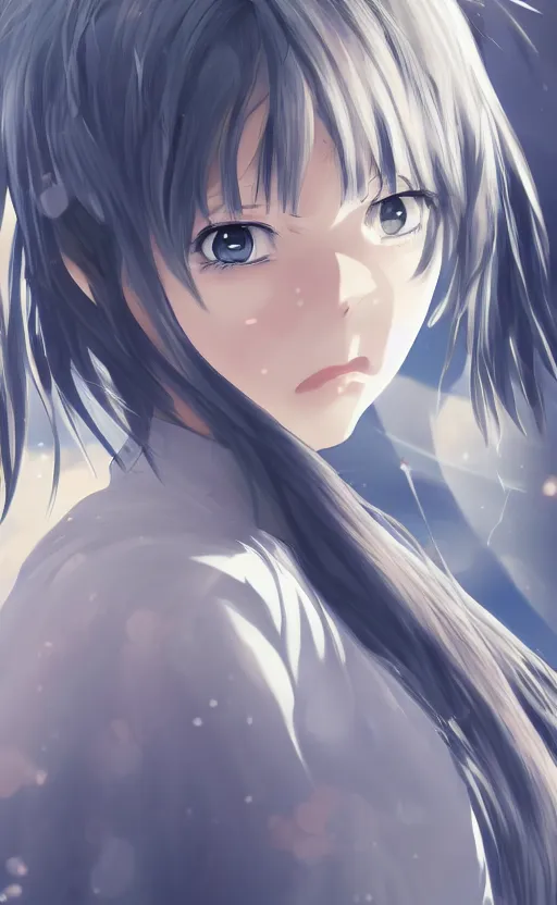 Image similar to an anime girl facing forward with clear facial features, extraordinary artistic angle, beautiful anime scene, professional digital art, 4k ultra