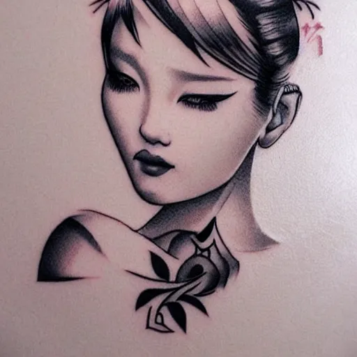 Image similar to tattoo design, stencil, traditional Japanese, beautiful portrait of a girl by artgerm, artgerm