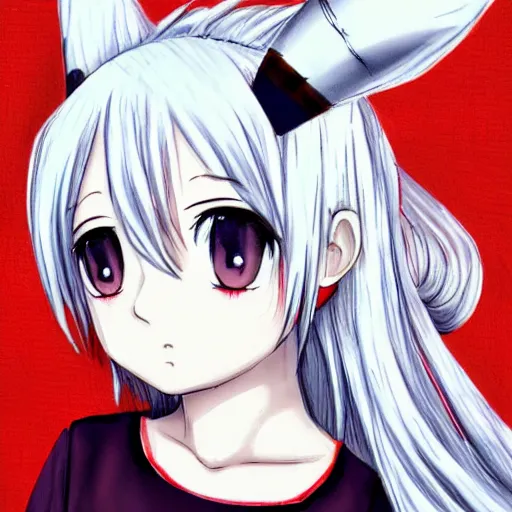 Image similar to white hair, red eyes, two little horn on the head, anime style, anime girl, sketch