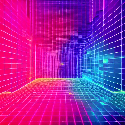 Prompt: noisy color photograph of a retrofuturist liminal space, dark pit, glitch, minimalist, cinematic, soft vintage glow, unreal engine