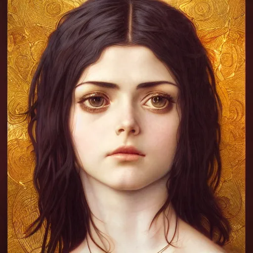 Prompt: Masterpiece head and shoulder portrait of battle angel Alita drawn by Donato Giancola and Tom Bagshaw, face by Artgerm and Edmund Leighton, Alphonse Mucha, background by James Jean and Gustav Klimt, 4k, porcelain skin, komorebi, french nouveau, trending on pixiv, octane render, hyperrealistic