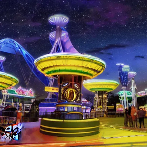 Image similar to photograph of an intergalactic amusement park