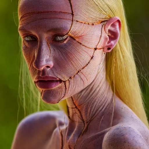 Image similar to award winning photography, woman with translucent skin alex grey sryle, leica 1 0 0 mm f 0. 8