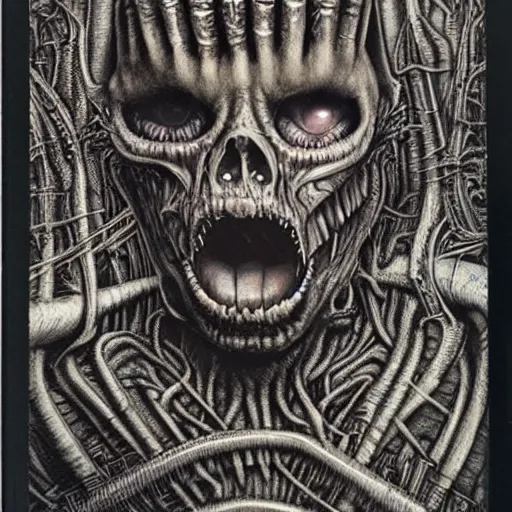 Prompt: Polaroid photo. Hidden. Incomprehensible horror. Otherworldly. Impossible. Terrifying. Unnerving. H R Giger. Joe Fenton. Glenn Fabry. Dan Hilier. Extremely detailed. 4K.