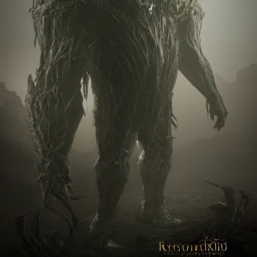 Image similar to mysterious rykard giant boss, elden ring, realism, ambient lights, bokeh,