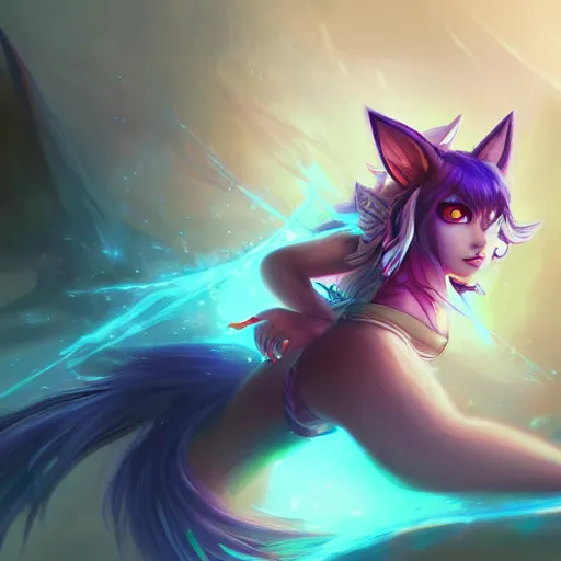 Image similar to Ahri, League of legends, fantasy, portrait, highly detailed, digital painting, trending on artstation, concept art, sharp focus, illustration