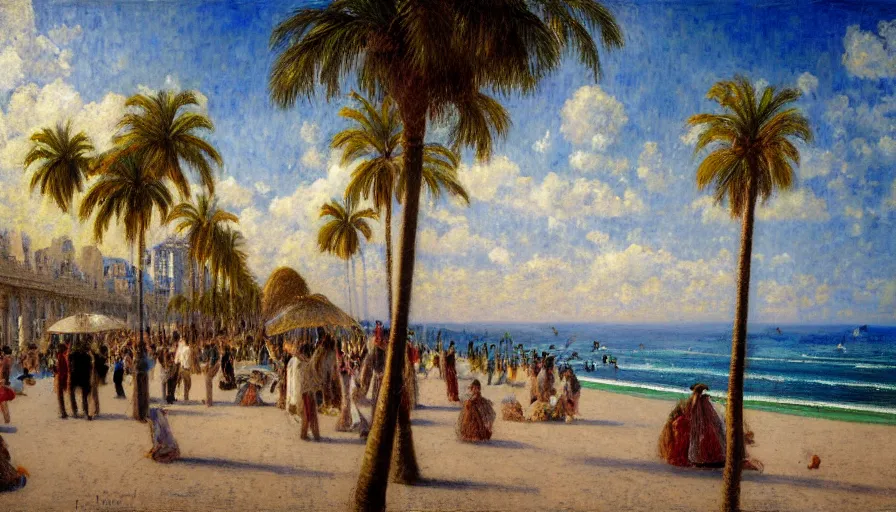 Prompt: a ultradetailed beautiful painting of the thunderstorm sky of the rio de janeiro palace balustrade designed by jules bastien - lepage, tarsila do amaral, frank weston and gustave baumann, beach, trending on artstation, mediterranean, palm trees, sharp focus, colorful refracted sparkles and lines, soft light, 8 k 4 k