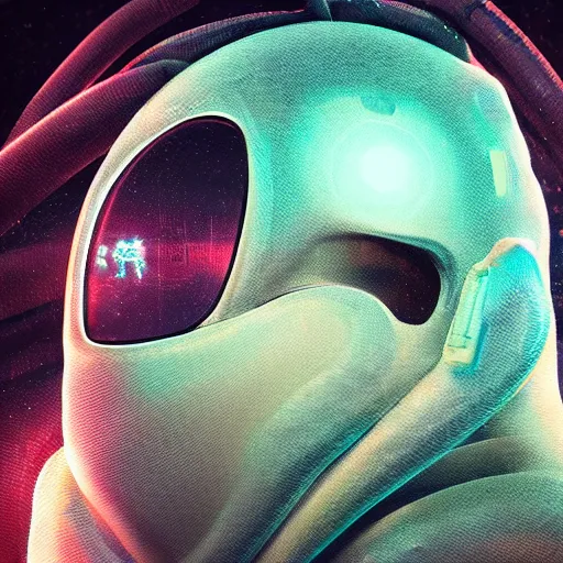 Image similar to portrait of a squid monster astronaut. full body portrait, intricate abstract. cyberpunk, intricate artwork. neon eyes, by Tooth Wu, wlop, beeple. octane render, trending on artstation, greg rutkowski very coherent symmetrical artwork. cinematic, hyper realism, high detail, octane render, 8k, minimalistic, hyperrealistic surrealism, award winning masterpiece with incredible details, a surreal vaporwave liminal space, highly detailed, trending on ArtStation