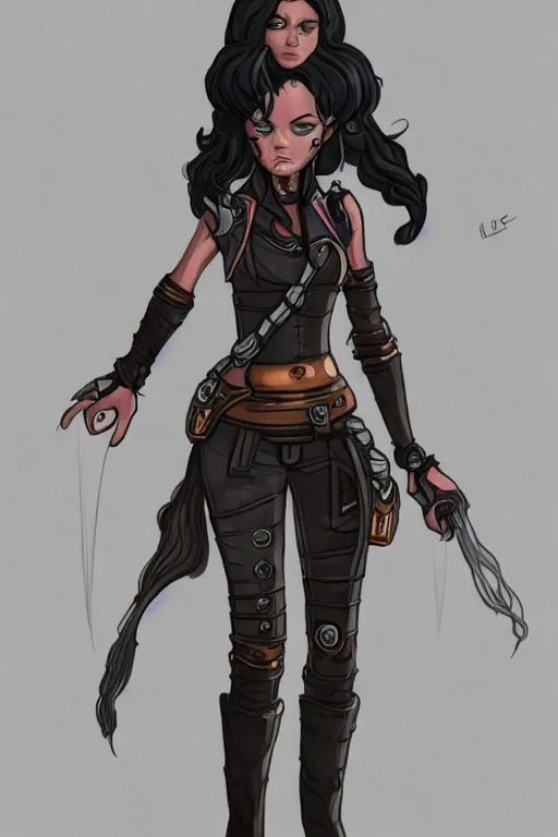 Image similar to Concept art of a beautiful female space pirate. Full body.