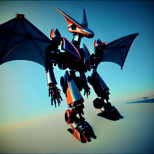 Image similar to a mecha dragon flying in the sky transporting someone, photorealistic 3 d octane render, unreal engine