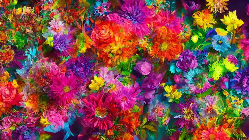 Image similar to stunning colorfull mixed media art, flowers,, art by cgsociety, 8 k, high resolution