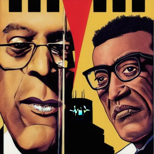 Image similar to batman versus gus fring, poster, movie poster, facing each other, side angle, imax, highly detailed, cel-shaded