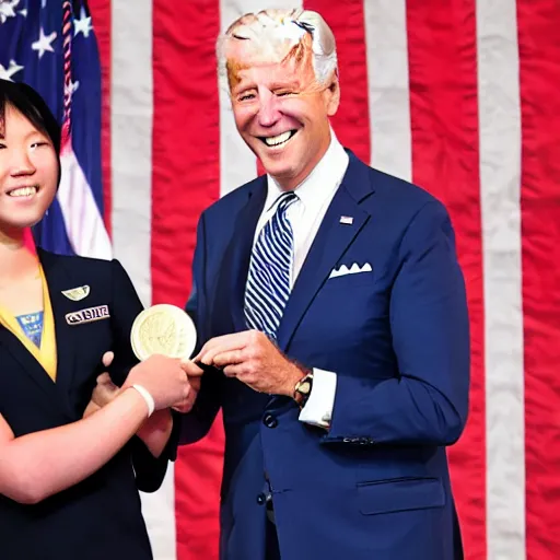 Image similar to joe biden giving asuka the medal of honor, photograph by, 4 k