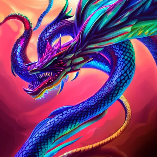Prompt: serpent dragon made of rainbow and splashes of colors, artstation