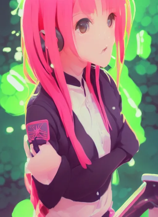 Prompt: a beautiful woman wearing pink school girls unform, bright colors, highly detailed, green ocean background, concept art, matte, trending on artstation, anime, art by wlop and artgerm and greg rutkowski, ilya kuvshinov, strong strokes, photo of asuna from sao