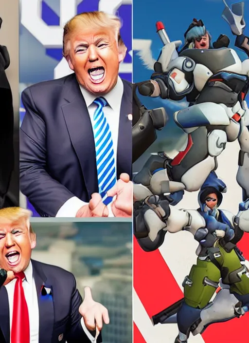 Prompt: donald trump as overwatch character instagram photo shoot