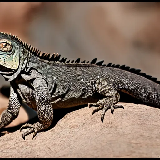 Prompt: mojave melanistic iguana real hd nature photography