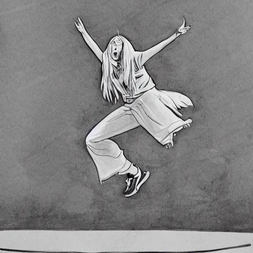 Prompt: billie eilish jumping on stage, line drawing