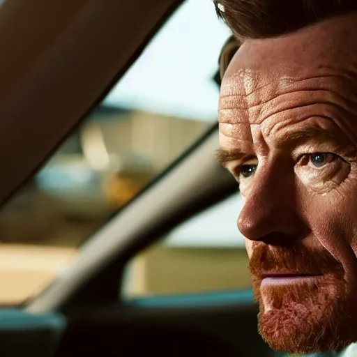 Image similar to film still of Bryan Cranston as Buddy in Baby Driver (2017 film), 4k, film grain