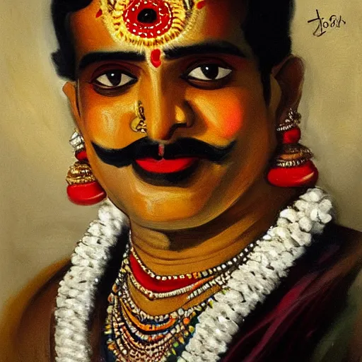 Image similar to portrait painting of a yakshagana artist by john singer sargent