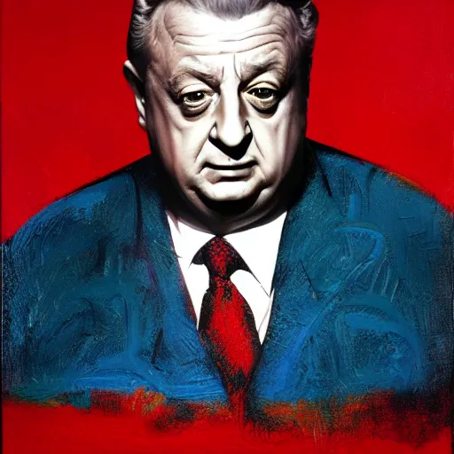 Image similar to a portrait of rodney dangerfield, hyper realistic, octane render, masterpiece portrait painting. deep colors, abstract brush strokes, inner glow.