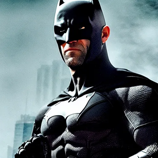 Image similar to jason statham as batman, cinematic, an film still