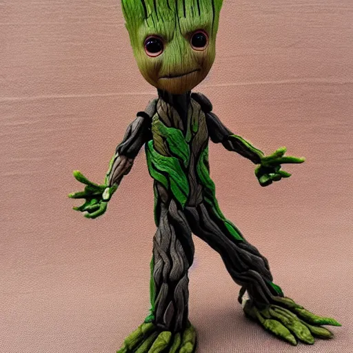 Image similar to hand painted action figure of a groot, realistic,