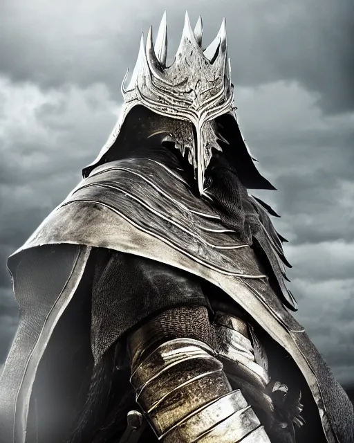 Prompt: a portrait photograph of Nameless King from Dark Souls, DSLR PHOTOGRAPHY