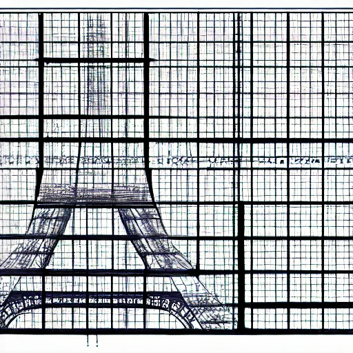 Image similar to rejected design sketches for the eiffel tower blueprint technical drawing laid out on a grid