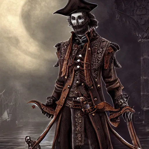 Image similar to Male Victorian Gothic Pirate, hd, intricate, bloodborne, 8k, digital art