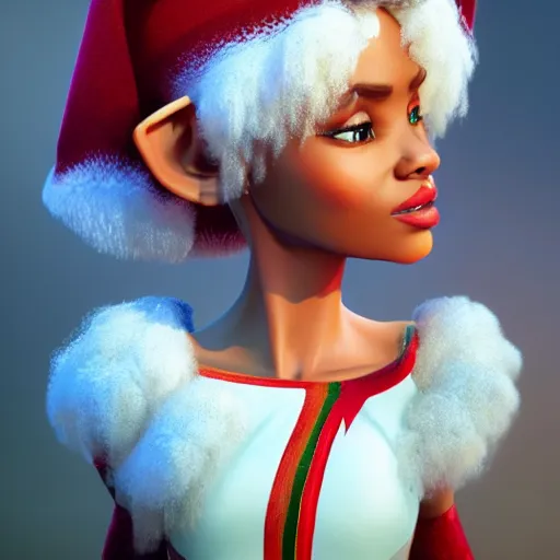 Image similar to beautiful afroame elf, clash royal style characters, unreal engine 5, octane render, detailed, cinematografic, cinema 4 d