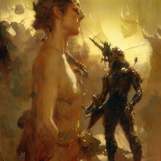 Image similar to the human enemy, painting by Gaston Bussiere, Craig Mullins