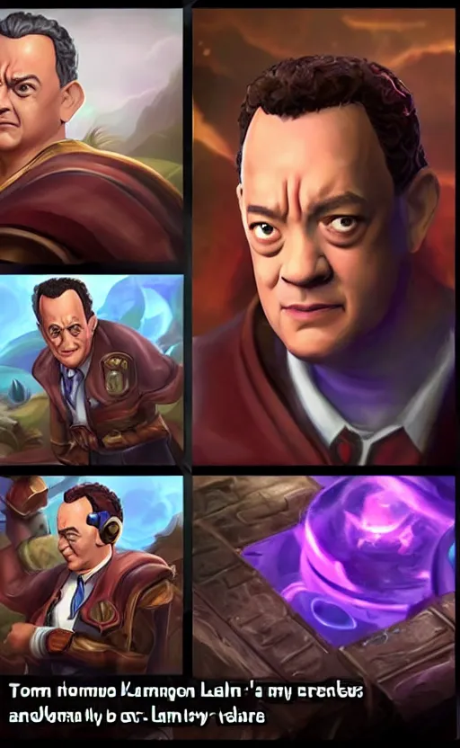 Prompt: Tom Hanks as a character in the game League of Legends, with a background based on the game League of Legends, detailed face, old 3d graphics