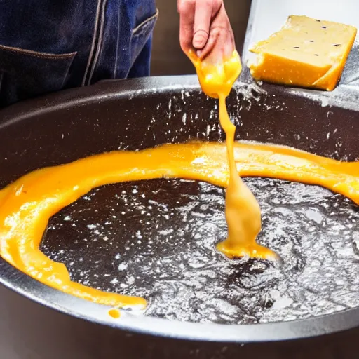 Image similar to person bathing in melted cheese