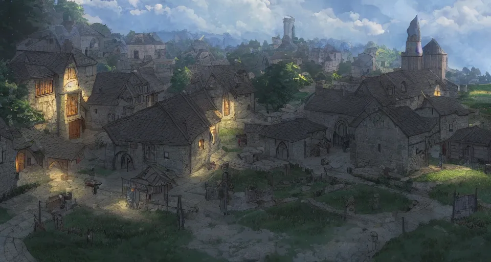 Image similar to Makoto Shinkai inspired medieval village