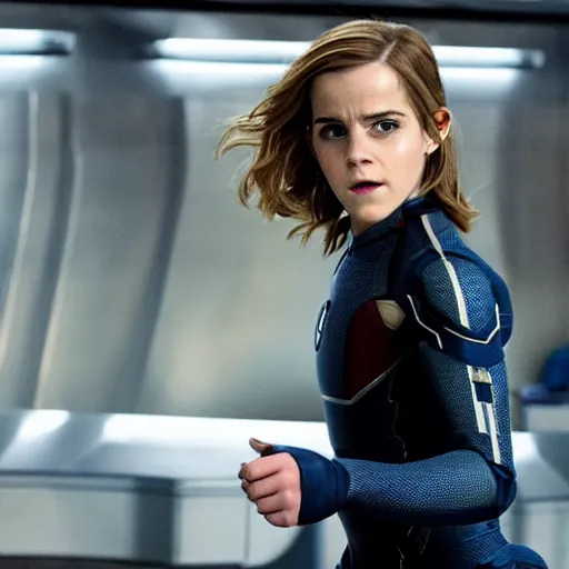 Image similar to a still of emma watson in iron man