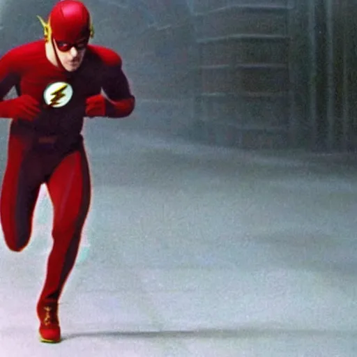 Prompt: Actor Billy Pipski as the Flash running on the Cosmic Treadmill, from The Flash Movie, 1980, directed by Steven Spielberg, Warner Brother Pictures