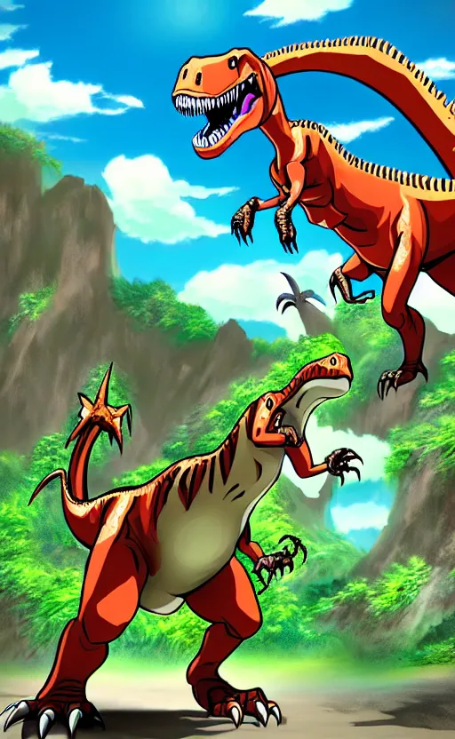 Image similar to dinosaur fantasy world anime style