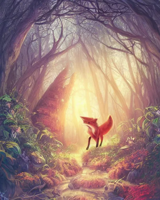 Prompt: Fox playing music in magical forest, portrait, wearing hat, magical notes, fairy atmosphere, magic the gathering artwork, D&D, fantasy, cinematic lighting, centered, symmetrical, highly detailed, digital painting, artstation, concept art, smooth, sharp focus, illustration, volumetric lighting, epic Composition, 8k, art by Akihiko Yoshida and Greg Rutkowski and Craig Mullins, oil painting, cgsociety